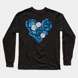 Blue Heart of Roses and Daisies Long Sleeve T-Shirt